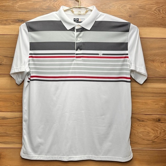 Callaway Polo Shirt‎ Men's Large Gray Striped Short Sleeve Performance Pullover - Picture 1 of 10
